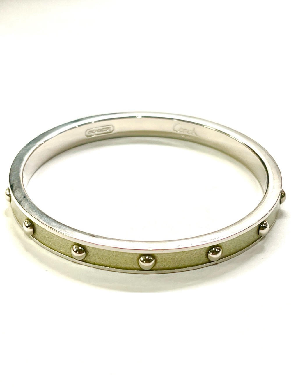 Coach Silvertone Silver Enamel Studded Bangle Bracelet EUC